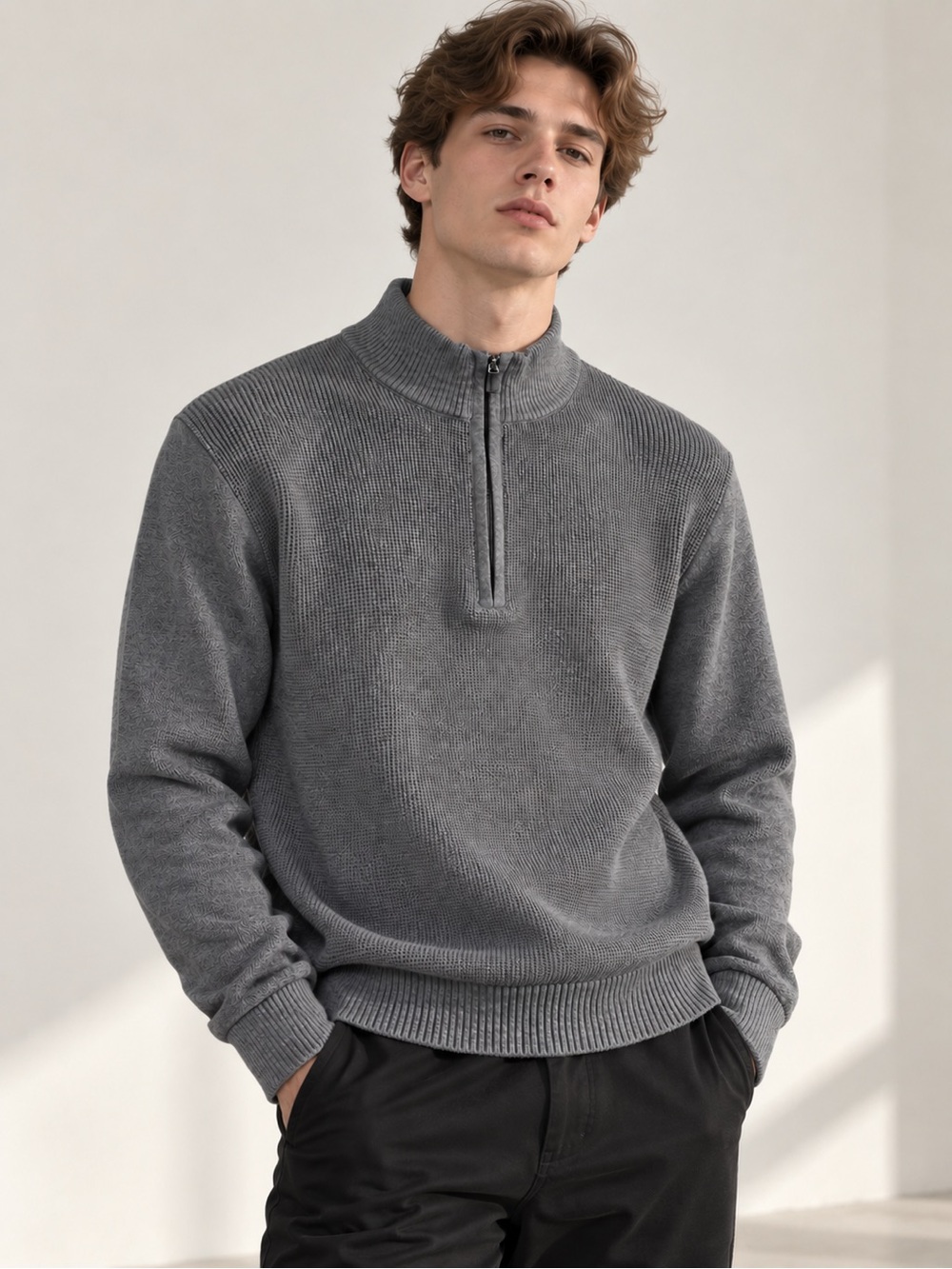 Michael Kors Men’s Gray 100% Cotton Quarter Zip Textured Sweater Size L